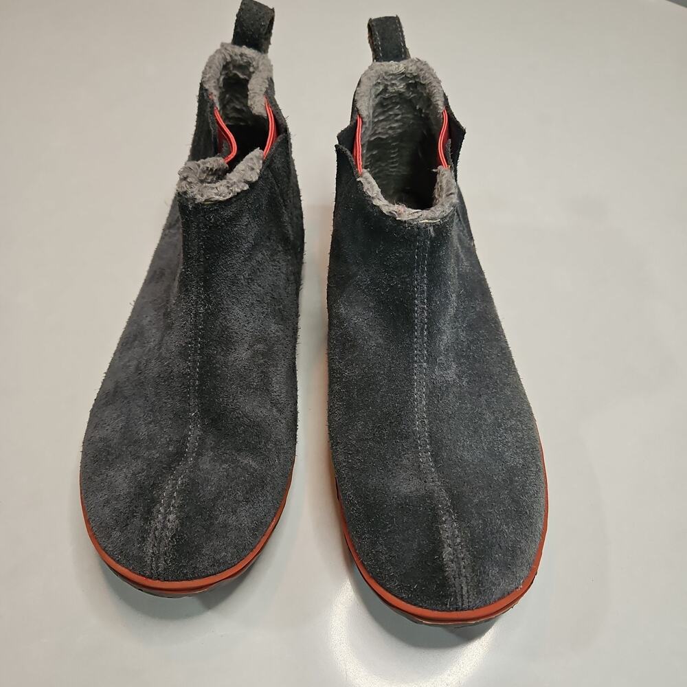 LL Bean Gray Leather Faux Shearling Lined Ankle Boots Women's 8M Insulated